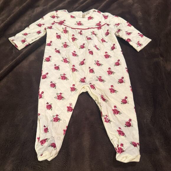 Janie and Jack Quilted One-Piece Baby girl 3-6 m white pink roses footed - Picture 1 of 6